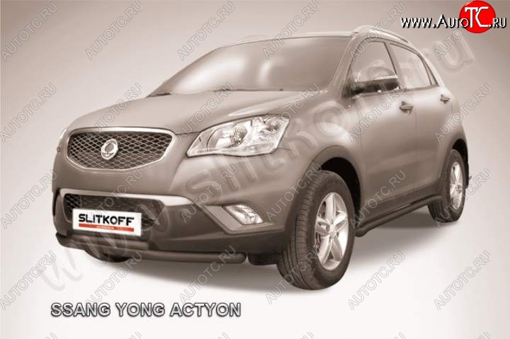 10 299 р. защита переднего бампера Slitkoff SSANGYONG Actyon 1 (2006-2010) (Цвет: серебристый)  с доставкой в г. Вологда