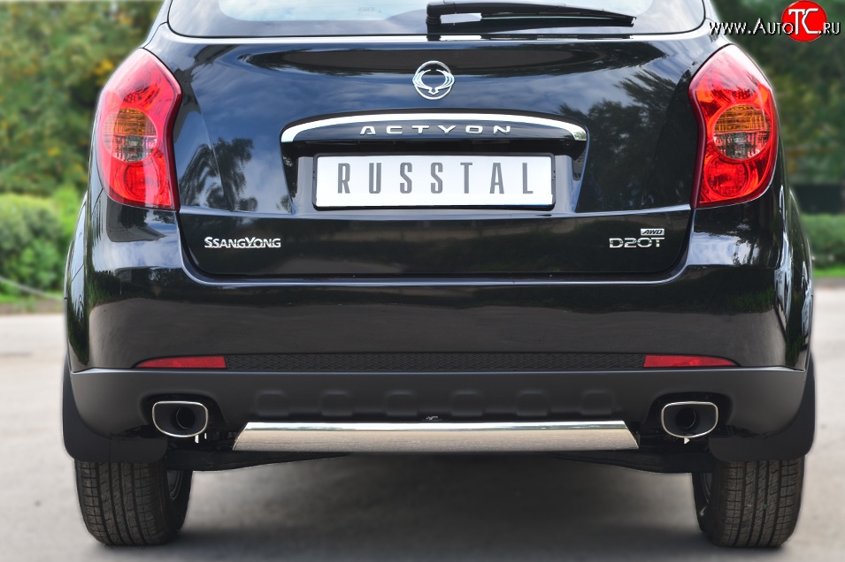 11 599 р. Защита заднего бампера (Ø75x42 мм, нержавейка) Russtal SSANGYONG Actyon дорестайлинг (2010-2013)  с доставкой в г. Вологда