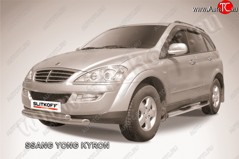 15 449 р. Защита переднего бампера Slitkoff (Ø76+57 мм). SSANGYONG Kyron рестайлинг (2007-2016) (полированная нержавейка)  с доставкой в г. Вологда