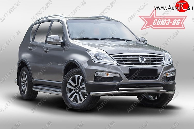16 784 р. Защита переднего бампера двойная Souz-96 (d60/42). SSANGYONG Rexton Y290 (2012-2017)  с доставкой в г. Вологда