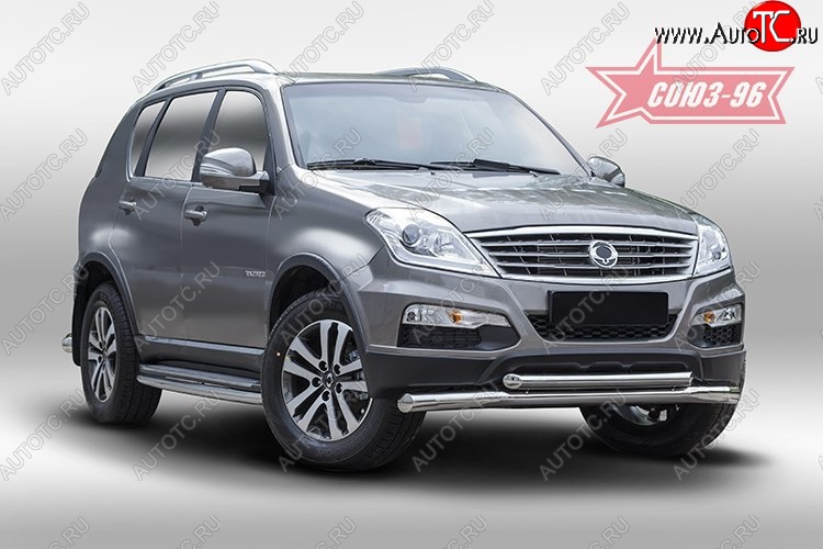 18 764 р. Защита переднего бампера двойная Souz-96 (d76/60) SSANGYONG Rexton Y290 (2012-2017)  с доставкой в г. Вологда