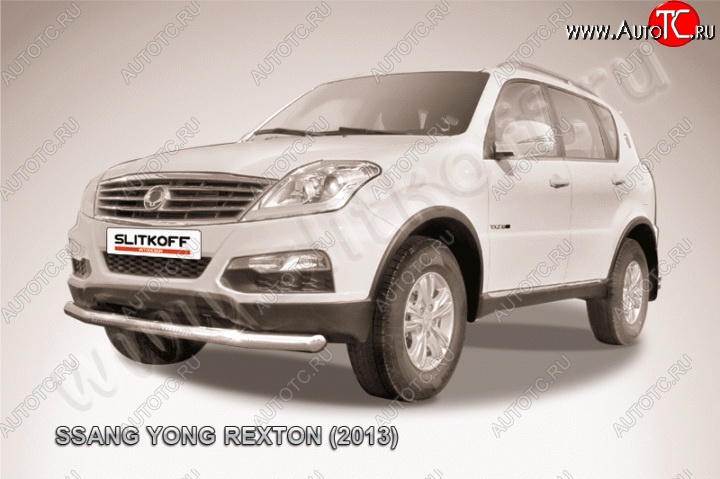 12 849 р. Одинарная защита переднего бампера диаметром 76 мм Slitkoff SSANGYONG Rexton Y290 (2012-2017) (Цвет: нержавеющая полированная сталь)  с доставкой в г. Вологда