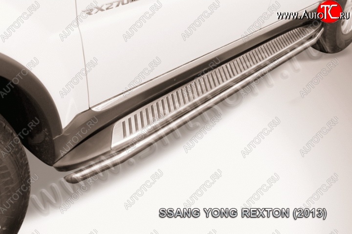 10 349 р. Защита штатных порогов из трубы диаметром 42 мм Slitkoff SSANGYONG Rexton Y290 (2012-2017) (Цвет: нержавеющая полированная сталь)  с доставкой в г. Вологда