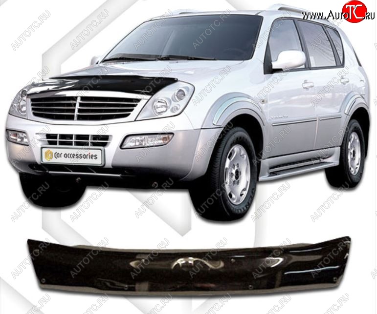1 999 р. Дефлектор капота CA-Plastic SSANGYONG Rexton Y200 (2001-2006) (Classic черный, Без надписи)  с доставкой в г. Вологда