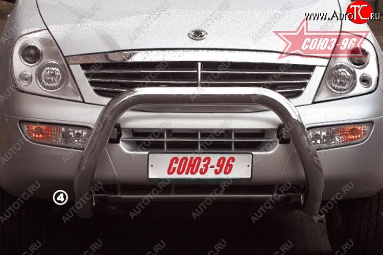 16 064 р. Защита переднего бампера (с кенгурином и подножкой) Souz-96 (d76) SSANGYONG Rexton Y200 (2001-2006)  с доставкой в г. Вологда