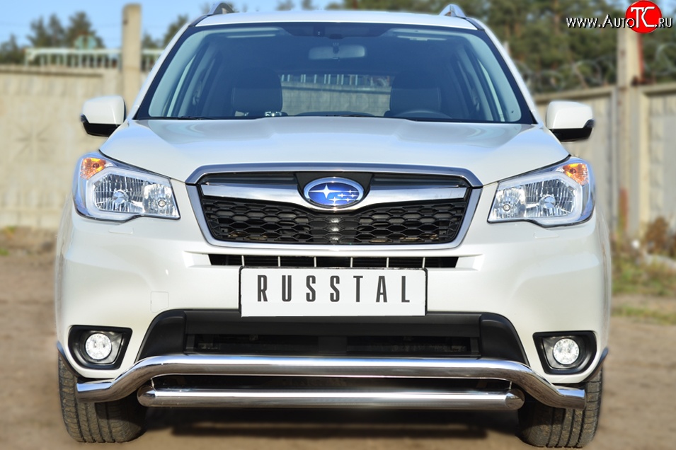 22 999 р. Защита переднего бампера (2 трубыØ63 мм, волна, нержавейка) SLITKOFF Subaru Forester SJ дорестайлинг (2012-2016)  с доставкой в г. Вологда
