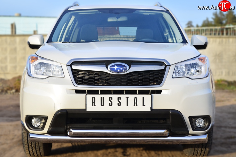 21 449 р. Защита переднего бампера (2 трубыØ76 и 63 мм, нержавейка) SLITKOFF Subaru Forester SJ дорестайлинг (2012-2016)  с доставкой в г. Вологда