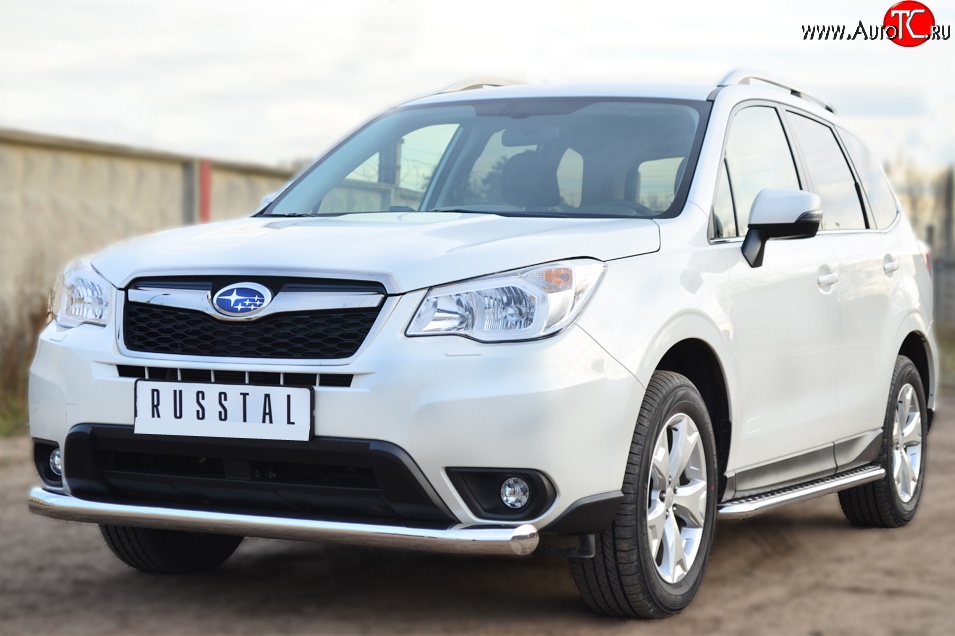 16 999 р. Одинарная защита переднего бампера диаметром 76 мм SLITKOFF Subaru Forester SJ дорестайлинг (2012-2016)  с доставкой в г. Вологда