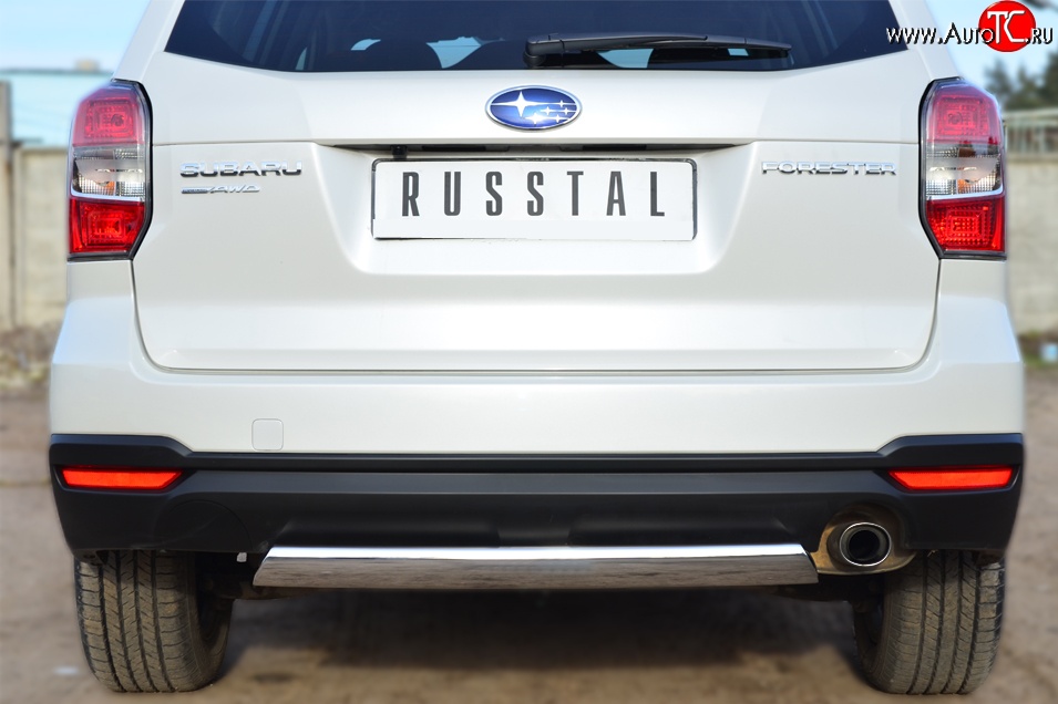 11 599 р. Защита заднего бампера (Ø75x42 мм, нержавейка) Russtal Subaru Forester SJ дорестайлинг (2012-2016)  с доставкой в г. Вологда