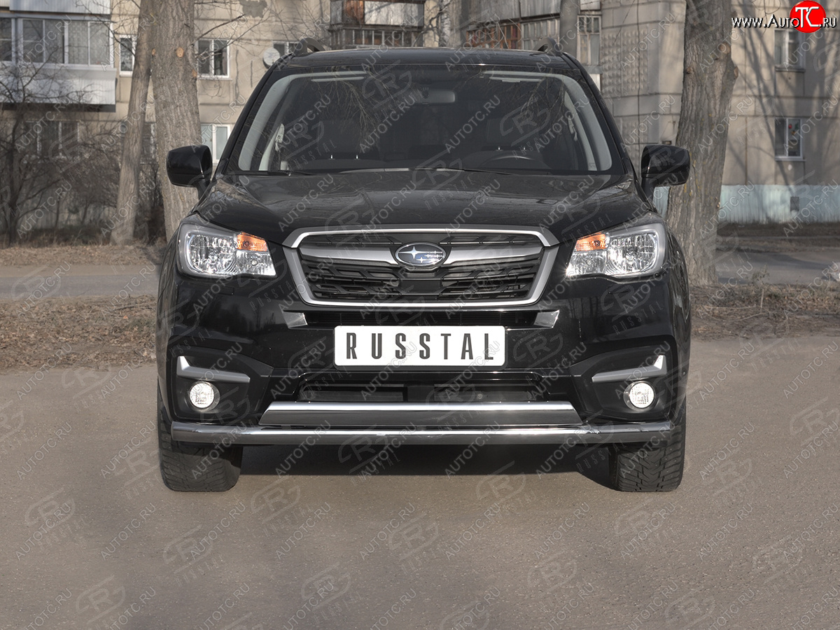 18 549 р. Защита переднего бампера (2 трубы Ø63 и 75х42 мм, нержавейка) Russtal Subaru Forester SJ рестайлинг (2016-2019)  с доставкой в г. Вологда