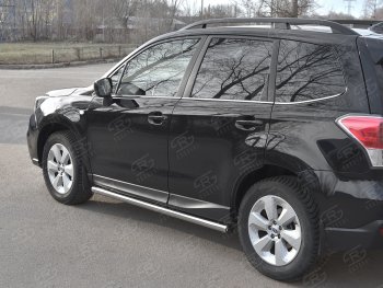 18 799 р. Защита порогов на SLITKOFF труба d63 Subaru Forester SJ рестайлинг (2016-2019) (защита порогов с заглушками на торцах)  с доставкой в г. Вологда. Увеличить фотографию 2