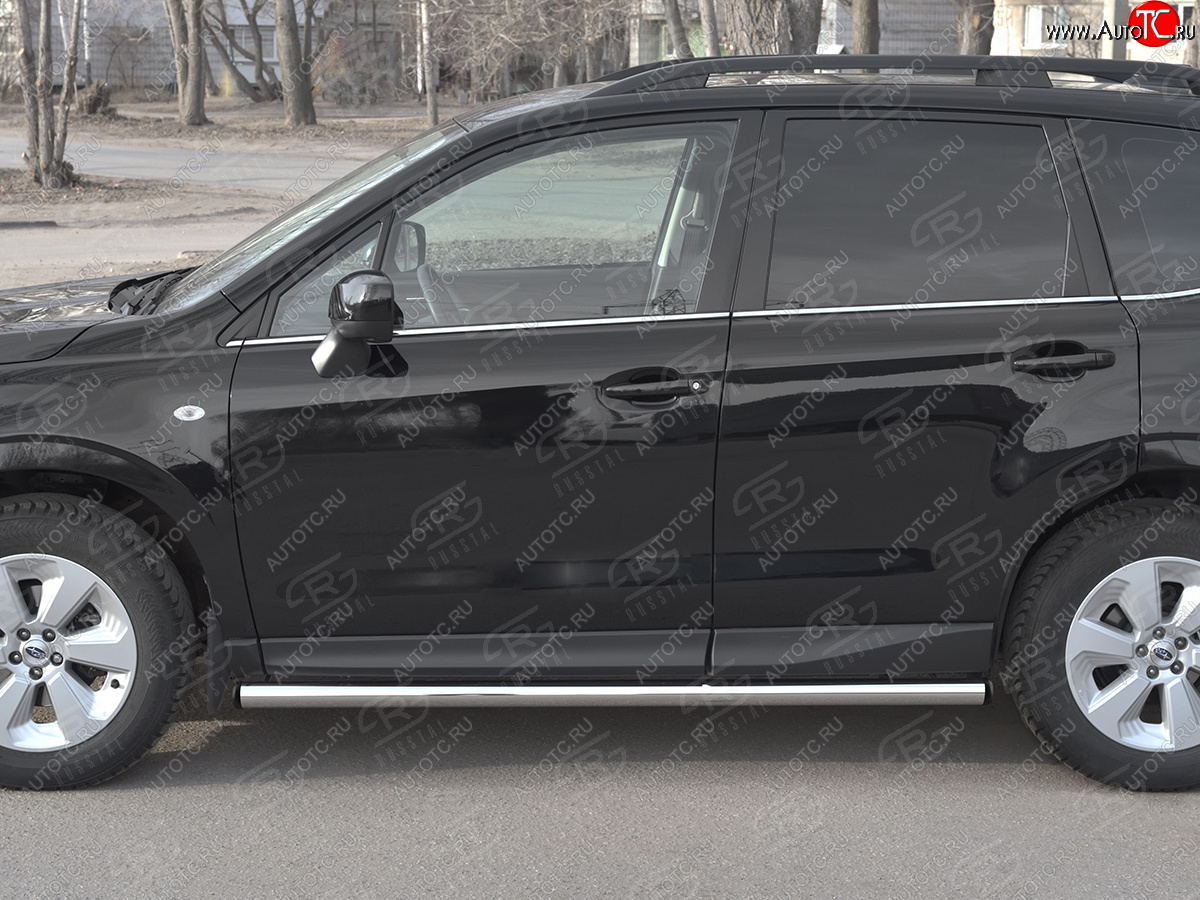 18 799 р. Защита порогов на SLITKOFF труба d63 Subaru Forester SJ рестайлинг (2016-2019) (защита порогов с заглушками на торцах)  с доставкой в г. Вологда