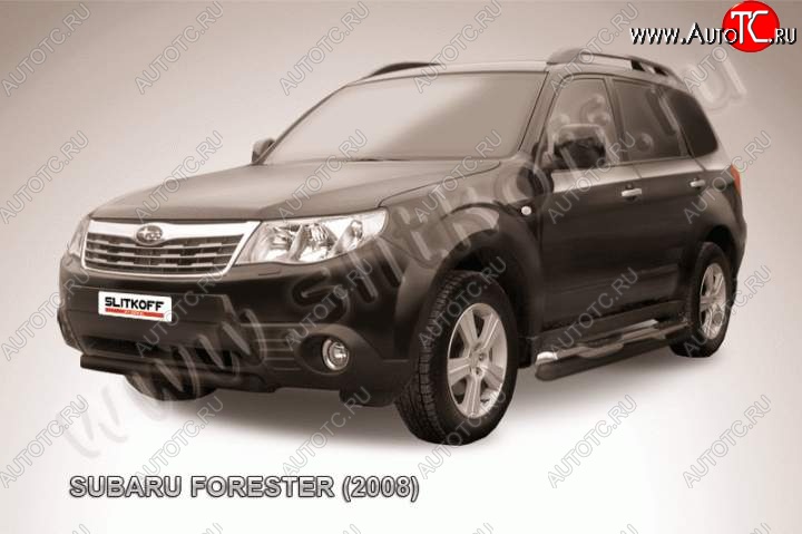 4 599 р. защита переднего бампера Slitkoff Subaru Forester SH (2008-2013) (Цвет: серебристый)  с доставкой в г. Вологда