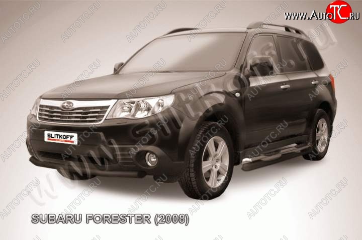 7 599 р. Защита переднего бампер Slitkoff Subaru Forester SH (2008-2013) (Цвет: серебристый)  с доставкой в г. Вологда