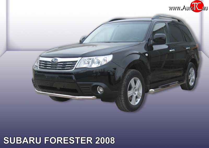 10 899 р. Одинарная защита переднего бампера из трубы диаметром 57 мм Slitkoff Subaru Forester SH (2008-2013) (Цвет: нержавеющая полированная сталь)  с доставкой в г. Вологда