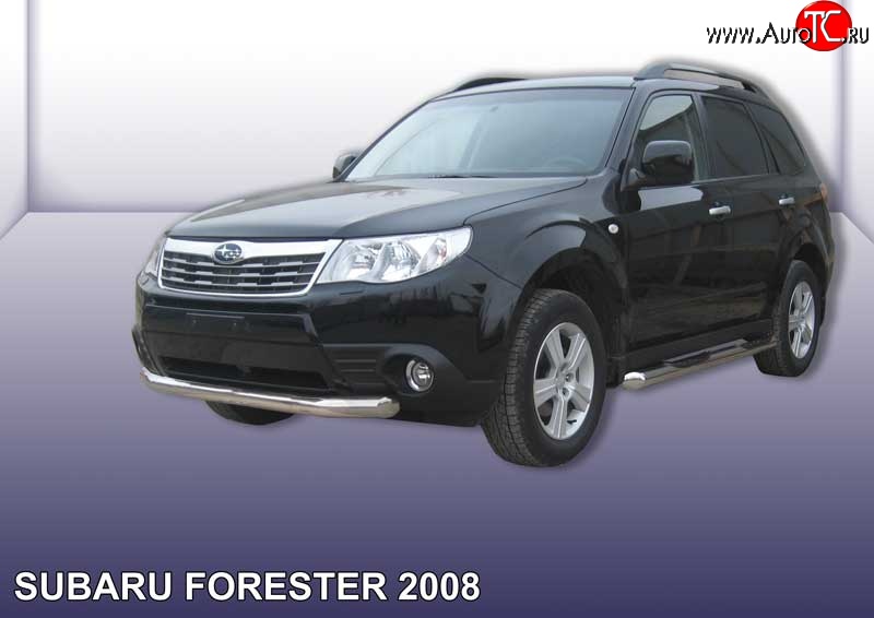 13 499 р. Одинарная защита переднего бампера диаметром 76 мм Slitkoff Subaru Forester SH (2008-2013) (Цвет: нержавеющая полированная сталь)  с доставкой в г. Вологда