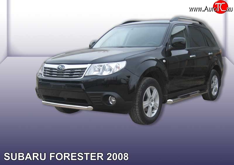 6 549 р. Защита переднего бампера из короткой трубы диаметром 57 мм Slitkoff Subaru Forester SH (2008-2013) (Цвет: нержавеющая полированная сталь)  с доставкой в г. Вологда