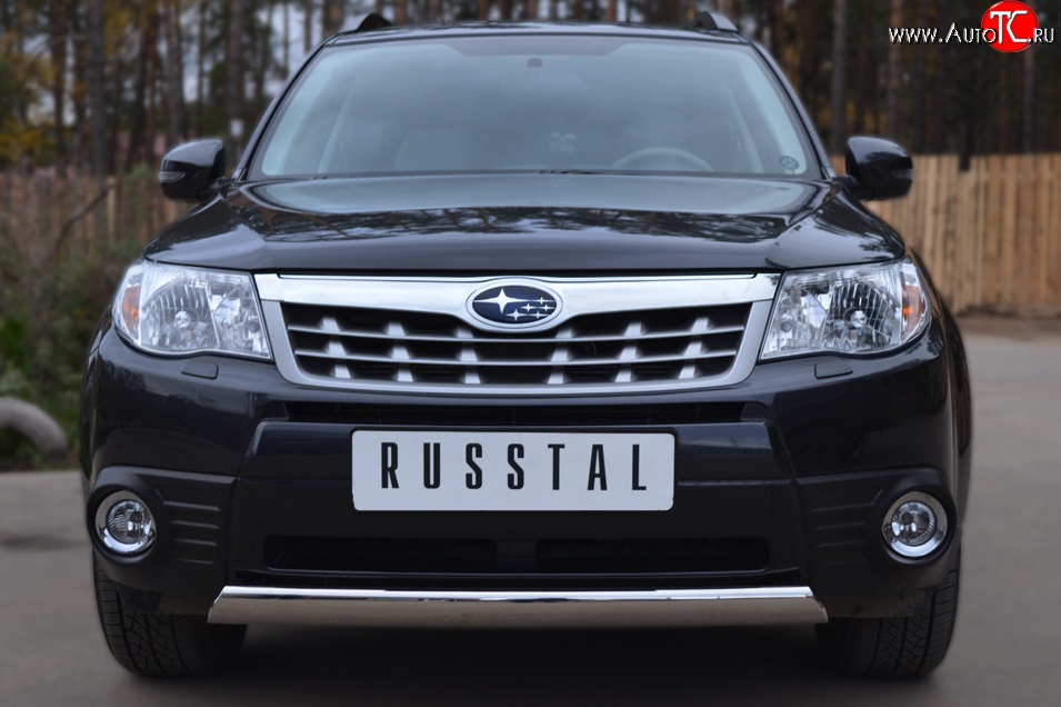 12 949 р. Защита переднего бампера (Ø75х42 мм, нержавейка) Russtal Subaru Forester SH (2008-2013)  с доставкой в г. Вологда