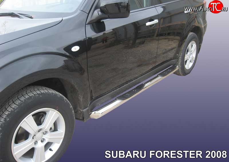 17 699 р. Защита порогов из трубы d76 мм с пластиковыми вставками для ног Slitkoff Subaru Forester SH (2008-2013) (Цвет: нержавеющая полированная сталь)  с доставкой в г. Вологда