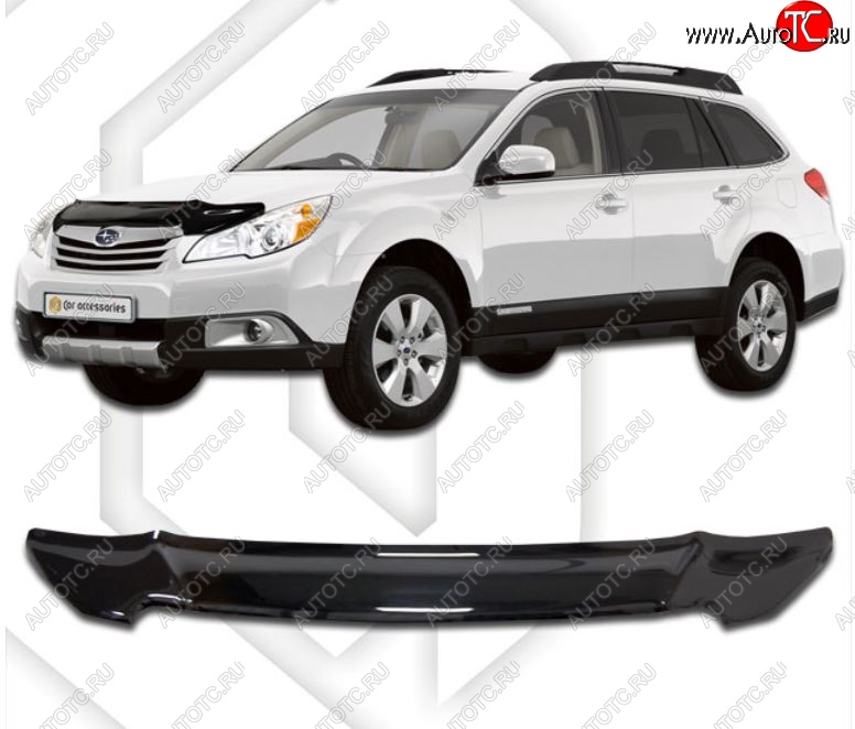 1 999 р. Дефлектор капота CA-Plastic  Subaru Outback ( BR/B14,  BR,) (2009-2015) дорестайлинг универсал, B14)  рестайлинг универсал (Classic черный, Без надписи)  с доставкой в г. Вологда