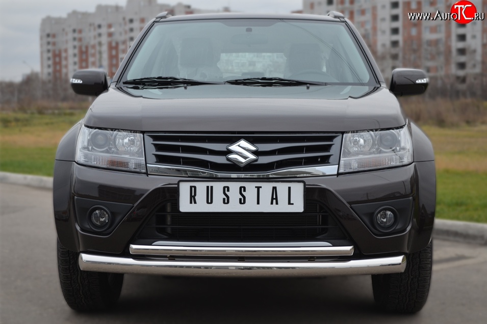 18 399 р. Защита переднего бампера (2 трубыØ76 и 42 мм, нержавейка) SLITKOFF Suzuki Grand Vitara JT 5 дверей 2-ой рестайлинг (2012-2016)  с доставкой в г. Вологда