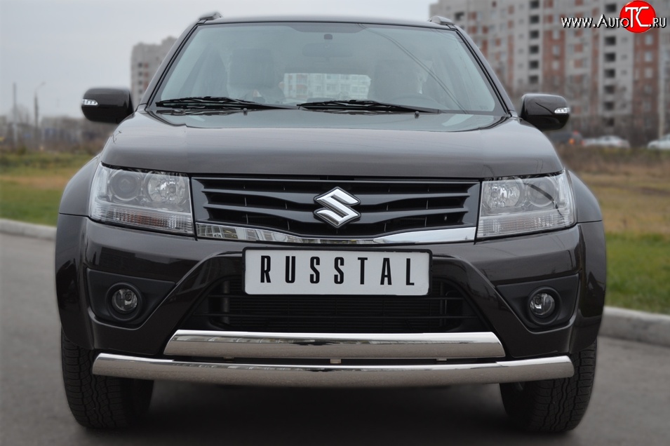 16 999 р. Защита переднего бампера (2 трубыØ75х42 мм, нержавейка) Russtal Suzuki Grand Vitara JT 5 дверей 2-ой рестайлинг (2012-2016)  с доставкой в г. Вологда