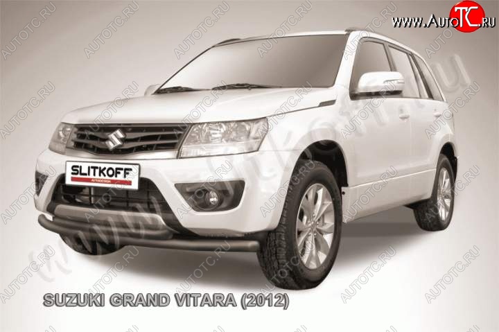 8 199 р. Защита переднего бампер Slitkoff Suzuki Grand Vitara JT 5 дверей 2-ой рестайлинг (2012-2016) (Цвет: серебристый)  с доставкой в г. Вологда