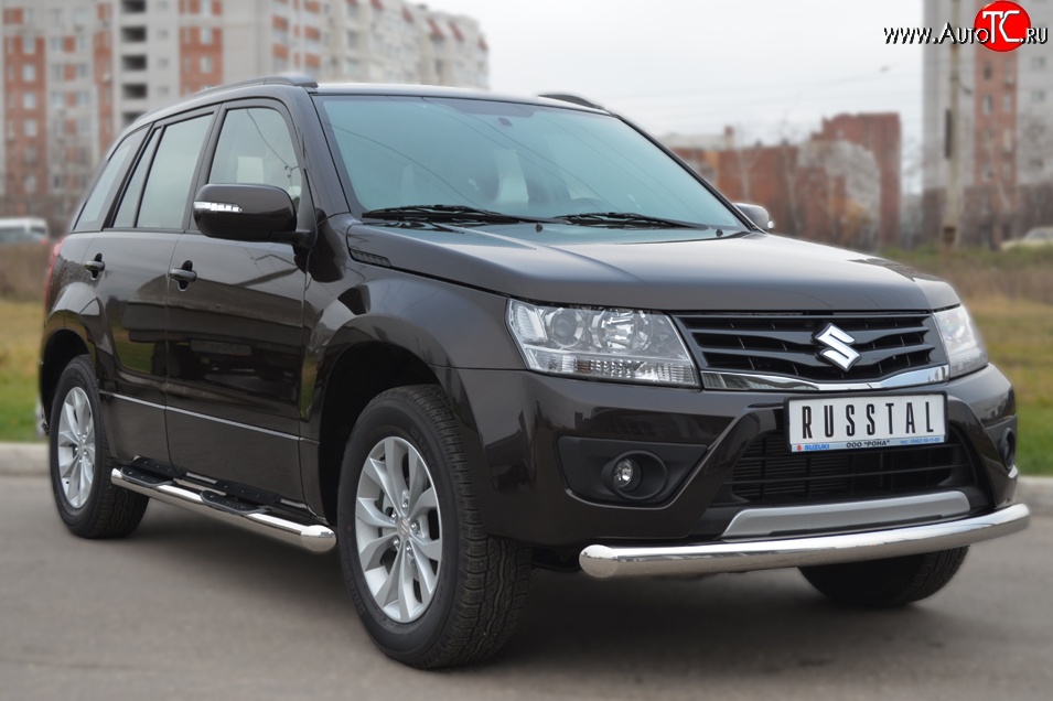 15 999 р. Одинарная защита переднего бампера диаметром 76 мм (5 дв.) SLITKOFF Suzuki Grand Vitara JT 5 дверей 2-ой рестайлинг (2012-2016)  с доставкой в г. Вологда