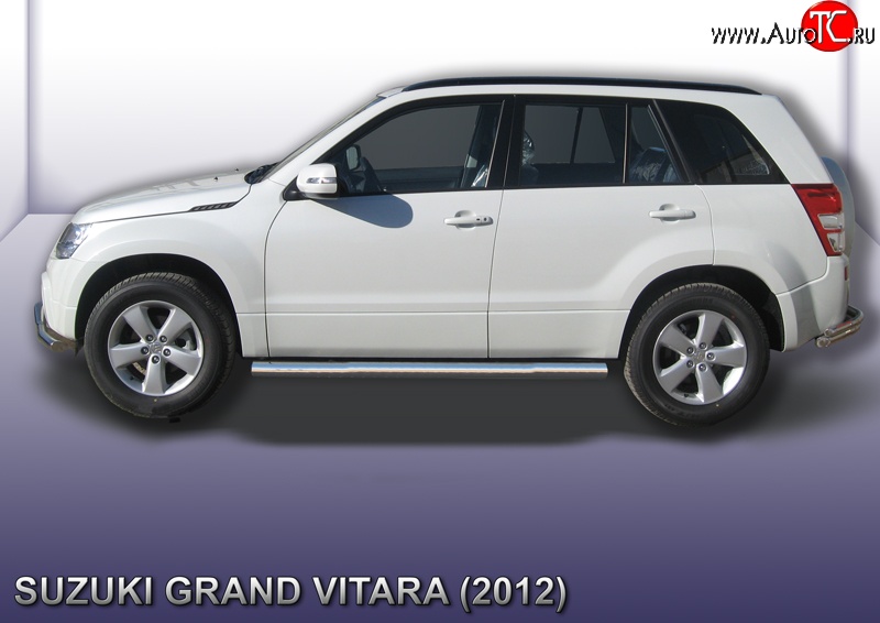 14 999 р. Защита порогов из круглой трубы диаметром 76 мм Slitkoff Suzuki Grand Vitara JT 5 дверей 2-ой рестайлинг (2012-2016) (Цвет: нержавеющая полированная сталь)  с доставкой в г. Вологда