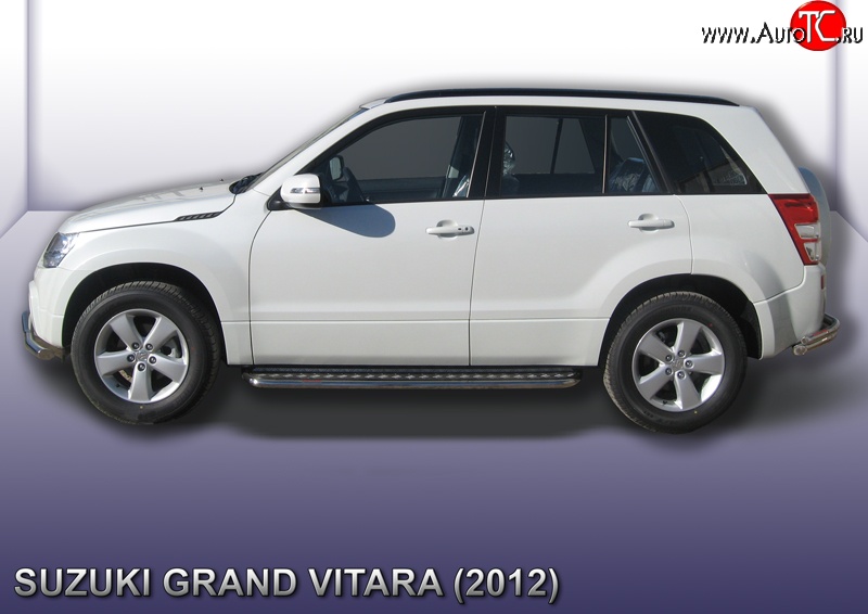 15 349 р. Широкая защита порогов из трубы диаметром 42 мм Slitkoff Suzuki Grand Vitara JT 5 дверей 2-ой рестайлинг (2012-2016) (Цвет: нержавеющая полированная сталь)  с доставкой в г. Вологда