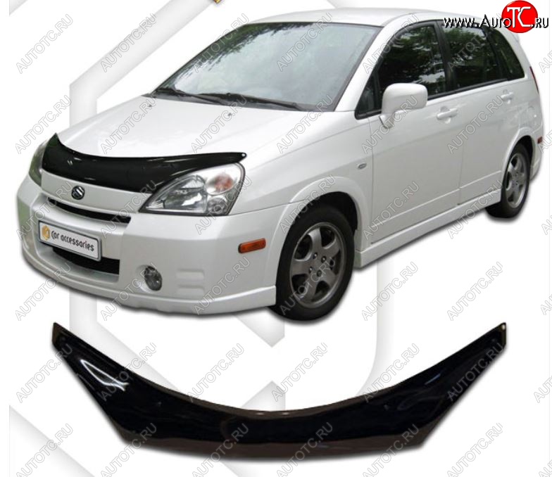 2 159 р. Дефлектор капота CA-Plastic Suzuki Aerio RA21S, RC51S седан дорестайлинг (2001-2003) (Classic черный, Без надписи)  с доставкой в г. Вологда