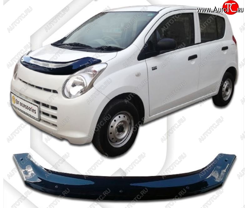1 999 р. Дефлектор капота CA-Plastiс Suzuki Alto HA25-35 хэтчбэк 5 дв. (2009-2014) (Classic черный, Без надписи)  с доставкой в г. Вологда