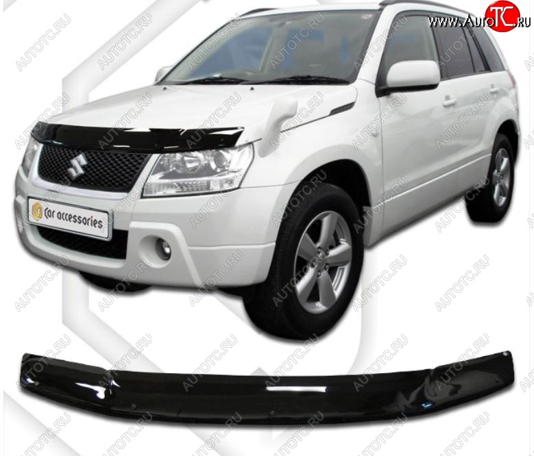 1 999 р. Дефлектор капота (TD54W TD94W) CA-Plastiс  Suzuki Grand Vitara  JT 5 дверей (2005-2012) дорестайлинг, 1-ый рестайлинг (серия Classic черный, Без надписи)  с доставкой в г. Вологда