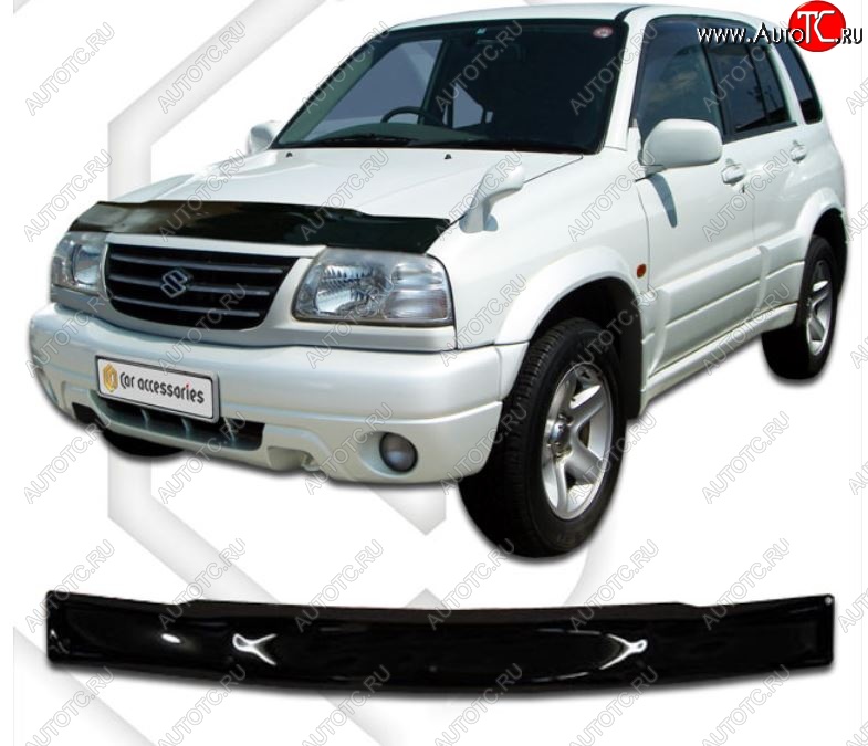 1 999 р. Дефлектор капота 	(3TD62, FTD32, FTD82, FTD83, TL52) CA-Plastiс  Suzuki Grand Vitara ( FTB03 3 двери,  3TD62, TL52 5 дверей) (1997-2005) (Classic черный, Без надписи)  с доставкой в г. Вологда
