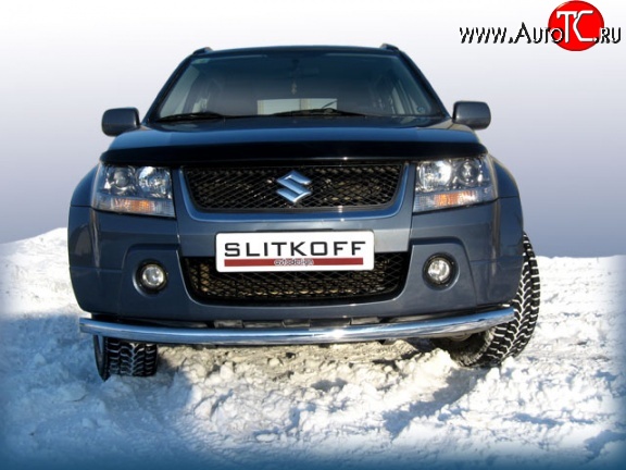 9 999 р. Одинарная защита переднего бампера из трубы диаметром 57 мм Slitkoff Suzuki Grand Vitara JT 5 дверей дорестайлинг (2005-2008) (Цвет: нержавеющая полированная сталь)  с доставкой в г. Вологда