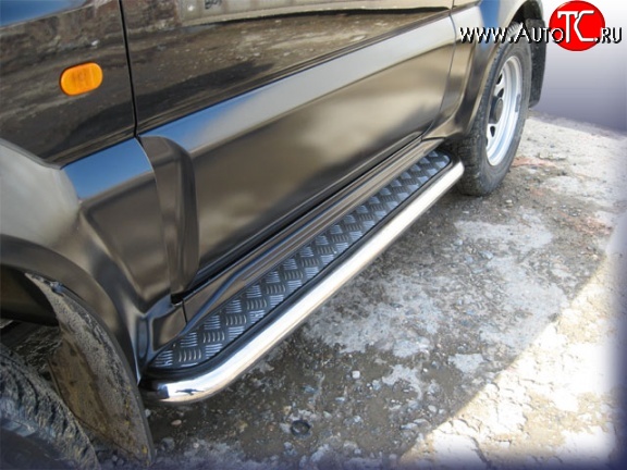 15 849 р. Широкая защита порогов из трубы диаметром 42 мм Slitkoff Suzuki Jimny JB23/JB43 дорестайлинг (1998-2001) (Цвет: нержавеющая полированная сталь)  с доставкой в г. Вологда