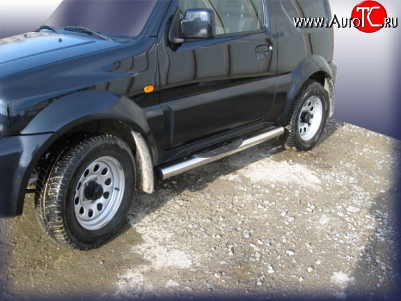 16 249 р. Защита порогов из трубы d76 мм с пластиковыми вставками для ног Slitkoff Suzuki Jimny JB23/JB43 дорестайлинг (1998-2001) (Цвет: нержавеющая полированная сталь)  с доставкой в г. Вологда