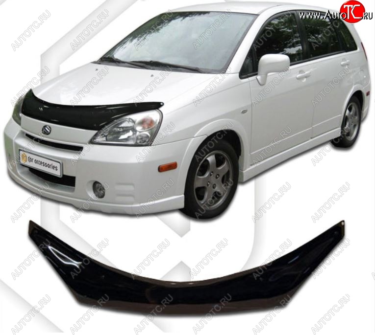2 159 р. Дефлектор капота CA-Plastic Suzuki Liana хэтчбэк (2001-2007) (Classic черный, Без надписи)  с доставкой в г. Вологда