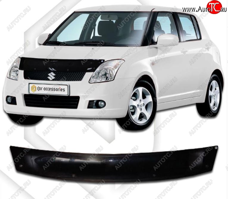 1 899 р. Дефлектор капота CA-Plastic  Suzuki Swift  ZC (2003-2008) дорестайлинг, хэтчбэк 5 дв. (Classic черный, Без надписи)  с доставкой в г. Вологда