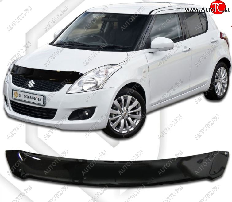 1 899 р. Дефлектор капота CA-Plastic Suzuki Swift ZC72S дорестайлинг, хэтчбэк 5 дв. (2010-2013) (Classic черный, Без надписи)  с доставкой в г. Вологда