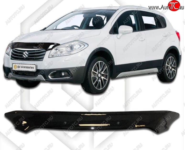 1 899 р. Дефлектор капота CA-Plastic Suzuki SX4 JYB, JYA хэтчбэк дорестайлинг (2013-2016) (Classic черный, Без надписи)  с доставкой в г. Вологда
