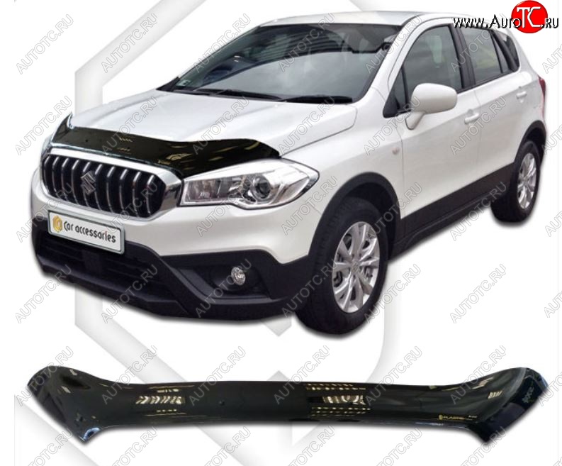 2 199 р. Дефлектор капота CA-Plastiс Suzuki SX4 JAB, JYA хэтчбэк рестайлинг (2016-2021) (Classic черный, Без надписи)  с доставкой в г. Вологда