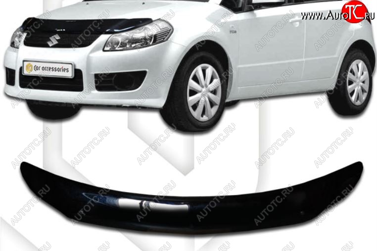 2 079 р. Дефлектор капота CA-Plastiс Suzuki SX4 GYC21S дорестайлинг седан (2006-2012) (серый Classic черный, Без надписи)  с доставкой в г. Вологда