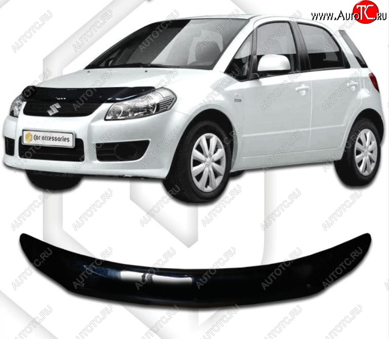 2 079 р. Дефлектор капота (левый руль) CA-Plastic Suzuki SX4 YA21S,YB21S дорестайлинг, хэтчбэк (2006-2011) (Classic черный, Без надписи)  с доставкой в г. Вологда