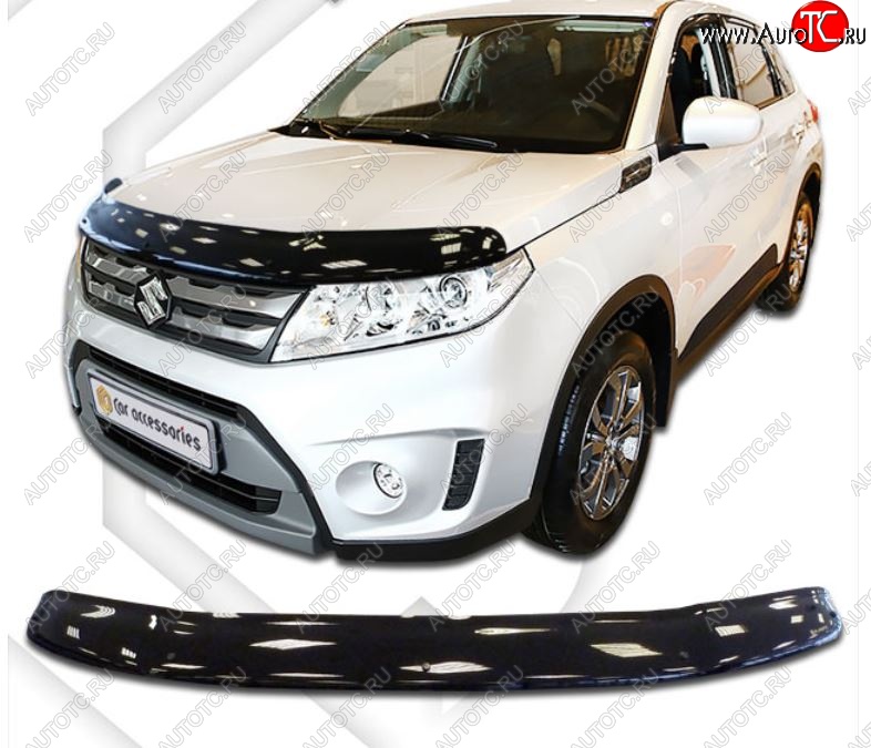 2 159 р. Дефлектор капота CA-Plastiс Suzuki Vitara LY дорестайлинг (2015-2019) (Classic черный, Без надписи)  с доставкой в г. Вологда