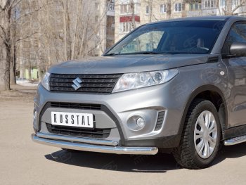 17 699 р. Защита переднего бампера (2 трубы Ø63 и 42 мм, нержавейка) SLITKOFF Suzuki Vitara LY дорестайлинг (2015-2019)  с доставкой в г. Вологда. Увеличить фотографию 2