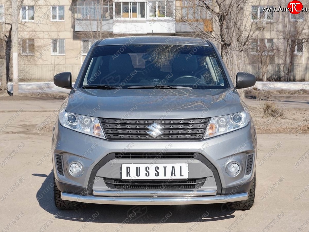 17 699 р. Защита переднего бампера (2 трубы Ø63 и 42 мм, нержавейка) SLITKOFF Suzuki Vitara LY дорестайлинг (2015-2019)  с доставкой в г. Вологда