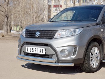 14 599 р. Защита переднего бампера (2 трубы Ø63 и 75х42 мм, нержавейка) Russtal Suzuki Vitara LY дорестайлинг (2015-2019)  с доставкой в г. Вологда. Увеличить фотографию 2