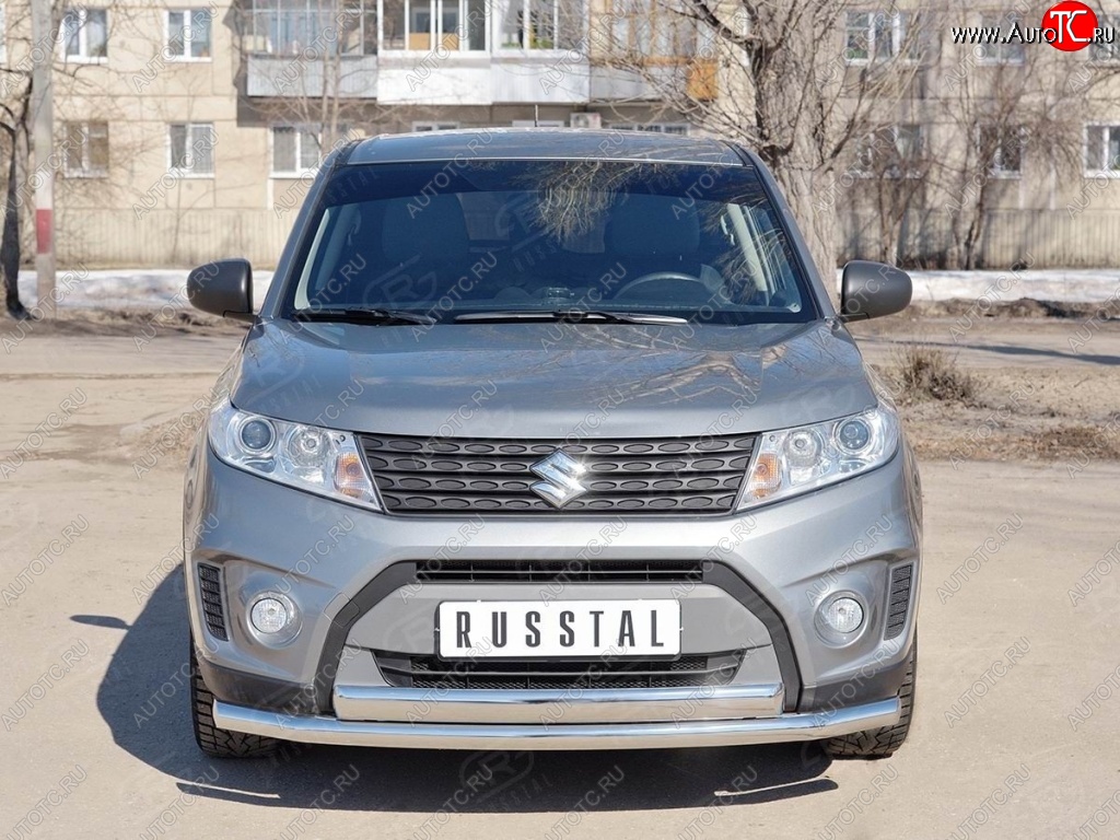 14 599 р. Защита переднего бампера (2 трубы Ø63 и 75х42 мм, нержавейка) Russtal Suzuki Vitara LY дорестайлинг (2015-2019)  с доставкой в г. Вологда