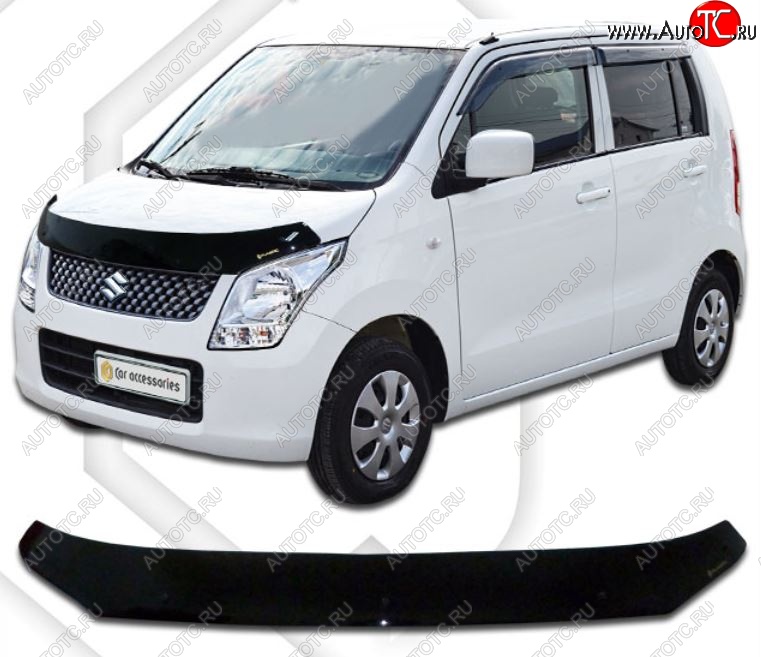 1 899 р. Дефлектор капота CA-Plastiс  Suzuki Wagon R  MH23S (2008-2012) (серия Classic черный, Без надписи)  с доставкой в г. Вологда